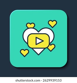 Filled outline Romantic movie icon isolated on blue background. Love film. Turquoise square button. Vector