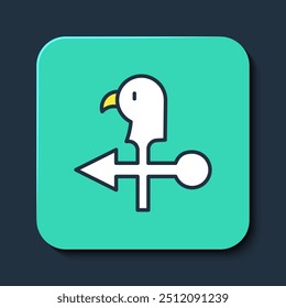Filled outline Rooster weather vane icon isolated on blue background. Weathercock sign. Windvane rooster. Turquoise square button. Vector