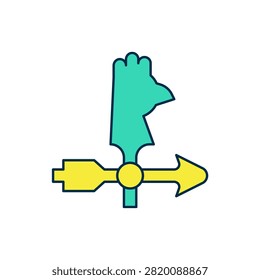 Filled outline Rooster weather vane icon isolated on white background. Weathercock sign. Windvane rooster.  Vector