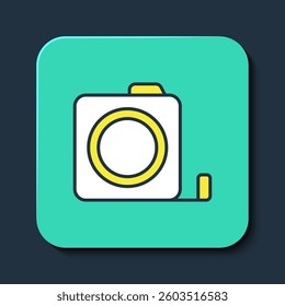 Filled outline Roulette construction icon isolated on blue background. Tape measure symbol. Turquoise square button. Vector