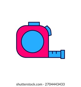 Icono de construcción de ruleta de contorno lleno aislado sobre fondo blanco. Símbolo de medida de cinta.  Vector