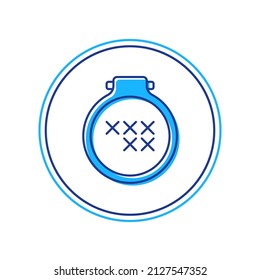 Filled outline Round adjustable embroidery hoop icon isolated on white background. Thread and needle for embroidery.  Vector