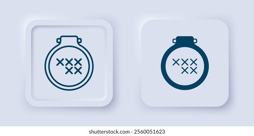 Filled and outline Round adjustable embroidery hoop icon isolated on grey background. Thread and needle for embroidery. Square button. Vector