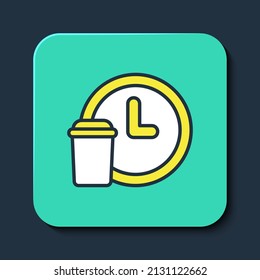 Filled outline Round the clock delivery icon isolated on blue background. Turquoise square button. Vector