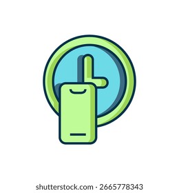 Esquema lleno alrededor del icono de entrega del reloj aislado en el fondo blanco. Estilo de contorno relleno plano con sombra. Vector