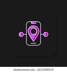Filled outline Route location icon isolated on black background. Train line path of train road route with start point GPS and dash line. Flat filled outline style with shadow. Vector