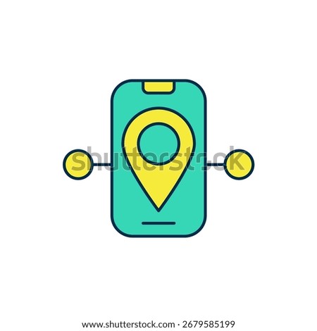 Filled outline Route location icon isolated on white background. Train line path of train road route with start point GPS and dash line.  Vector