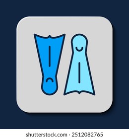 Filled outline Rubber flippers for swimming icon isolated on blue background. Diving equipment. Extreme sport. Diving underwater equipment.  Vector