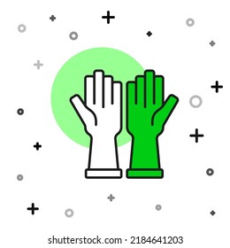 Esquema relleno Icono de guantes de goma aislado en fondo blanco. Signo de protección de la mano de látex. Símbolo del equipo de limpieza de limpieza de la casa.  Vector