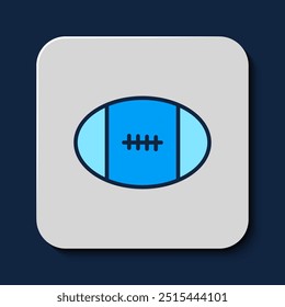 Esquema lleno icono de pelota de rugby aislado sobre fondo azul.  Vector