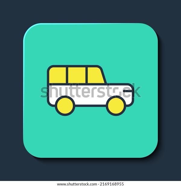 Filled outline Safari car icon\
isolated on blue background. Turquoise square button.\
Vector