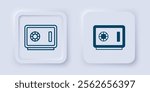 Filled and outline Safe icon isolated on grey background. The door safe a bank vault with a combination lock. Reliable Data Protection. Square button. Vector