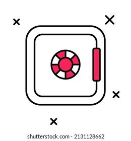 Filled outline Safe icon isolated on white background. The door safe a bank vault with a combination lock. Reliable Data Protection.  Vector