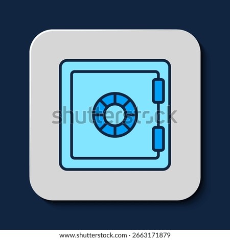 Filled outline Safe icon isolated on blue background. The door safe a bank vault with a combination lock. Reliable Data Protection.  Vector