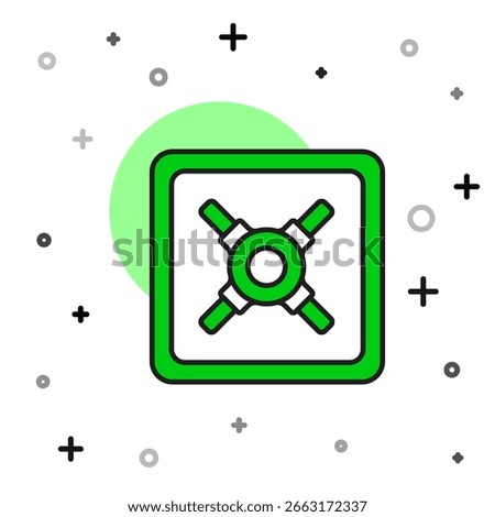Filled outline Safe icon isolated on white background. The door safe a bank vault with a combination lock. Reliable Data Protection.  Vector