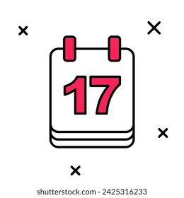Filled outline Saint Patricks day with calendar icon isolated on white background. Date 17 March.  Vector