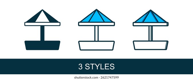 Filled outline Sandbox for kids with sand and umbrella icon isolated on white background.  Vector