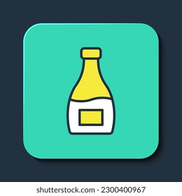 Filled outline Sauce bottle icon isolated on blue background. Ketchup, mustard and mayonnaise bottles with sauce for fast food. Turquoise square button. Vector