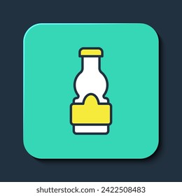 Filled outline Sauce bottle icon isolated on blue background. Ketchup, mustard and mayonnaise bottles with sauce for fast food. Turquoise square button. Vector