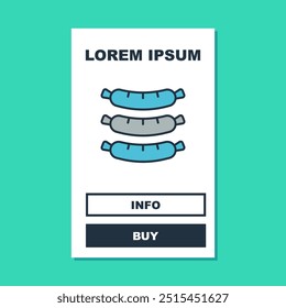 Filled outline Sausage icon isolated on turquoise background. Grilled sausage and aroma sign.  Vector