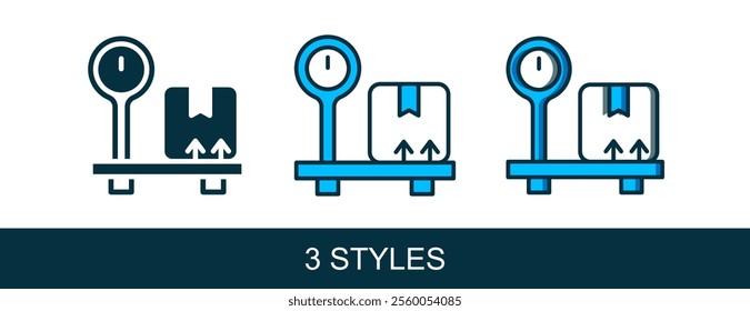 Filled outline Scale with cardboard box icon isolated on white background. Logistic and delivery. Weight of delivery package on a scale.  Vector