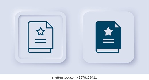 Filled and outline Scenario icon isolated on grey background. Script reading concept for art project, films, theaters. Square button. Vector