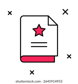 Filled outline Scenario icon isolated on white background. Script reading concept for art project, films, theaters.  Vector