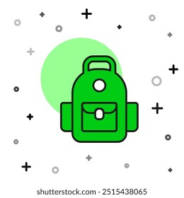 Gefüllter Umriss Schulrucksack-Symbol einzeln auf weißem Hintergrund.  Vektorgrafik