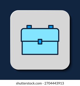 Gefüllter Umriss Schulrucksack-Symbol einzeln auf blauem Hintergrund.  Vektorgrafik