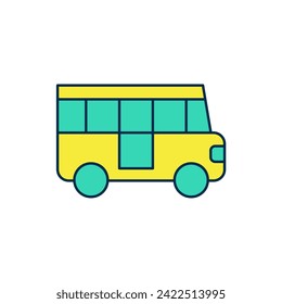 Filled outline School Bus icon isolated on white background. Public transportation symbol.  Vector