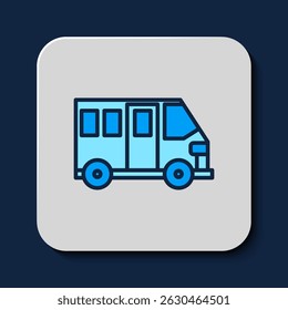 Filled outline School Bus icon isolated on blue background. Public transportation symbol.  Vector
