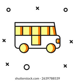 Filled outline School Bus icon isolated on white background. Public transportation symbol. Flat filled outline style with shadow. Vector