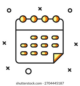 Esquema lleno Icono de horario escolar aislado sobre fondo blanco. Estilo de contorno relleno plano con sombra. Vector