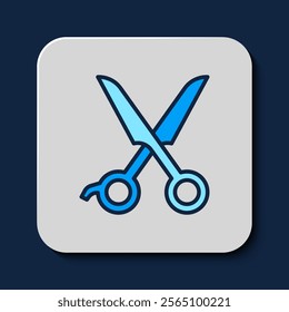 Filled outline Scissors hairdresser icon isolated on blue background. Hairdresser, fashion salon and barber sign. Barbershop symbol.  Vector