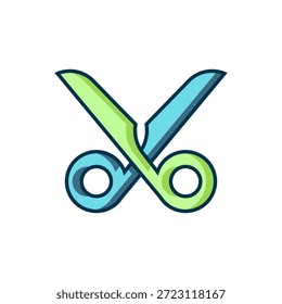 Icono de tijeras de contorno lleno aislado sobre fondo blanco. Signo de herramienta de corte. Estilo de contorno relleno plano con sombra. Vector