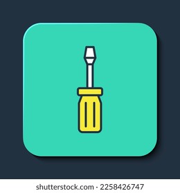 Filled outline Screwdriver icon isolated on blue background. Service tool symbol. Turquoise square button. Vector