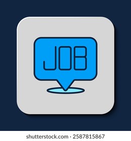 Filled outline Search job icon isolated on blue background. Recruitment or selection concept. Human resource and recruitment for business.  Vector