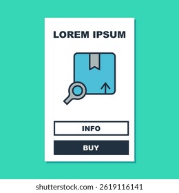 Filled outline Search package icon isolated on turquoise background. Parcel tracking symbol. Magnifying glass and cardboard box. Logistic and delivery.  Vector