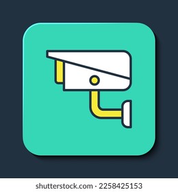 Filled outline Security camera icon isolated on blue background. Turquoise square button. Vector