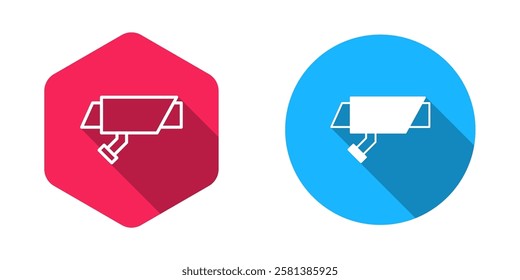 Filled and outline Security camera icon isolated with long shadow background.  Vector