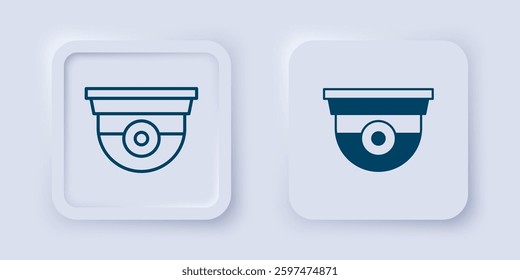 Filled and outline Security camera icon isolated on grey background. Square button. Vector