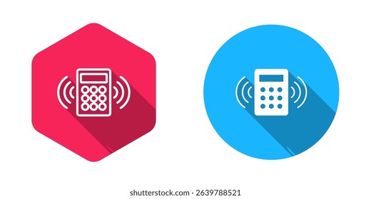 Filled and outline Security system control panel with display icon isolated with long shadow background. Keypad of security system for entering inside.  Vector