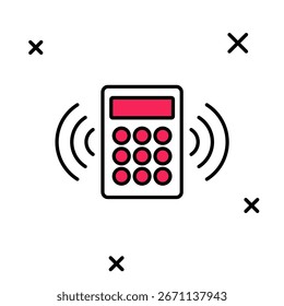 Estrutura de tópicos preenchida Painel de controle do sistema de segurança com ícone de exibição isolado no fundo branco. Teclado do sistema de segurança para entrar.  Vetor