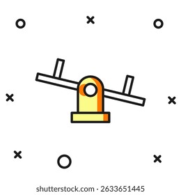 Filled outline Seesaw icon isolated on white background. Teeter equal board. Playground symbol. Flat filled outline style with shadow. Vector
