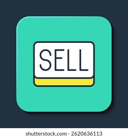 Filled outline Sell button icon isolated on blue background. Financial and stock investment market concept. Turquoise square button. Vector