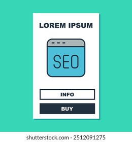 Icono de optimización SEO de contorno lleno aislado sobre fondo turquesa.  Vector