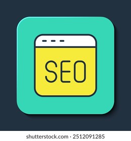 Filled outline SEO optimization icon isolated on blue background. Turquoise square button. Vector