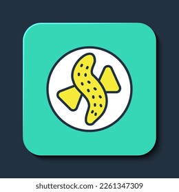 Filled outline Served cucumber on a plate icon isolated on blue background. Marine food. Turquoise square button. Vector
