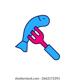 Pescado servido en un icono del plato aislado en el fondo blanco.  Vector