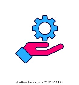 Filled outline Settings in the hand icon isolated on white background.  Vector